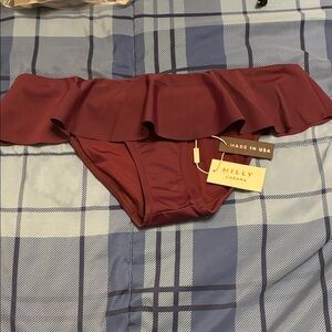 NWT Milly Cabana Sirolo  Plum Ruffled Bikini Bottom size Medium